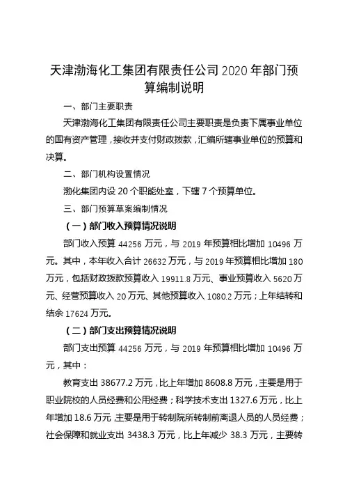 化工集团有限责任公司2020年部门预算编制说明【模板】