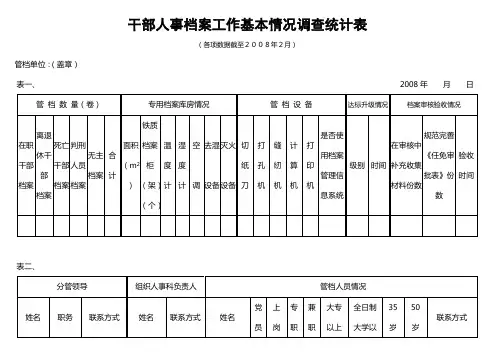 干部人事档案工作基本情况调查统计表