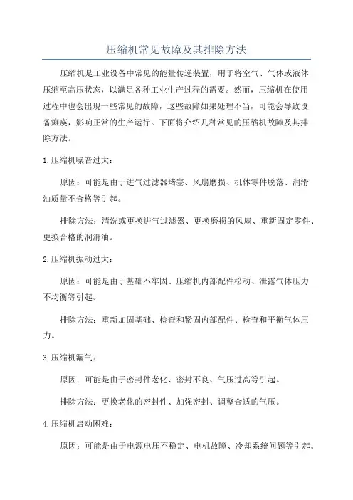 压缩机常见故障及其排除方法