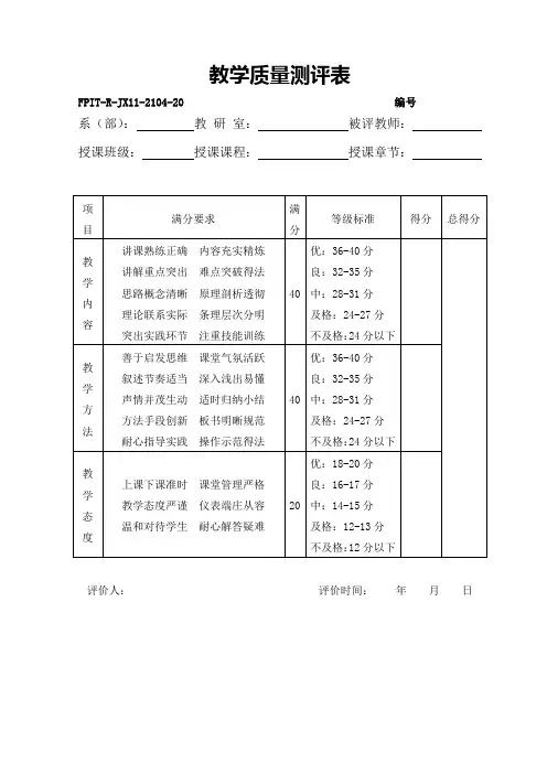教学质量测评表