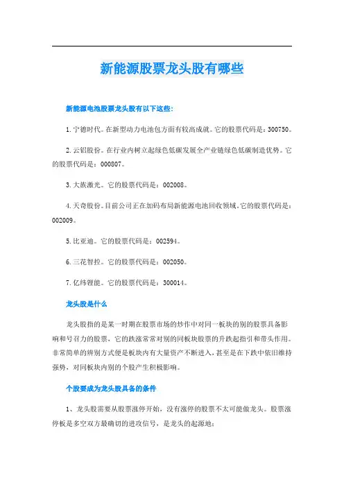 新能源股票龙头股有哪些