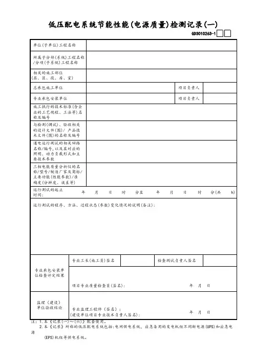 低压配电系统节能性能(电源质量)检测记录
