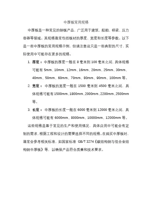 中厚板常用规格