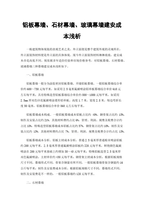 铝板幕墙、石材幕墙、玻璃幕墙建安成本浅析