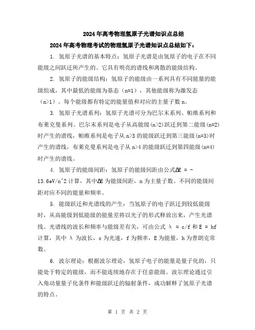 2024年高考物理氢原子光谱知识点总结