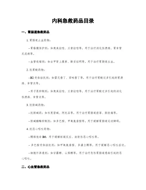 内科急救药品目录