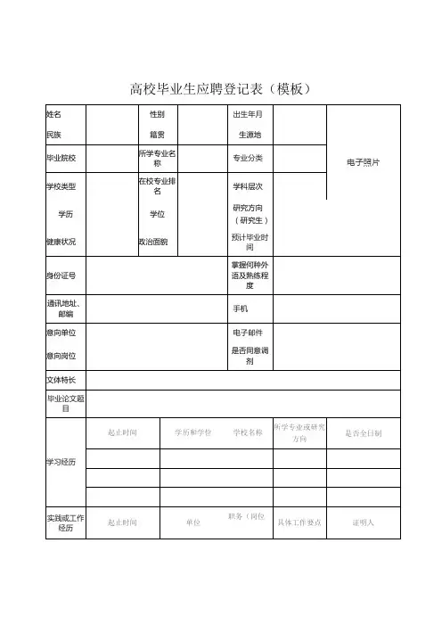 高校毕业生应聘登记表模板