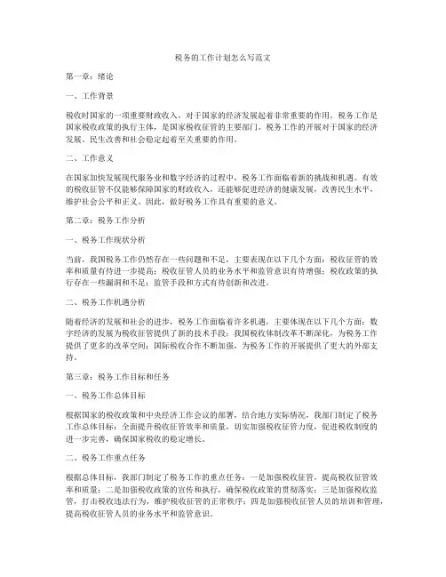 税务的工作计划怎么写范文