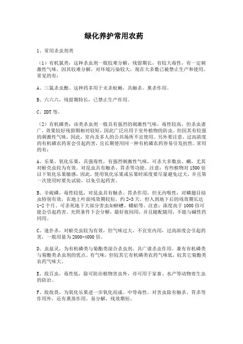 绿化养护常用农药