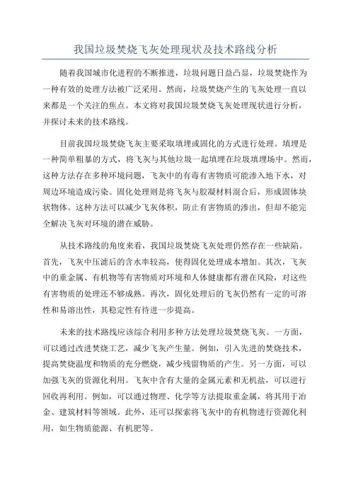 我国垃圾焚烧飞灰处理现状及技术路线分析