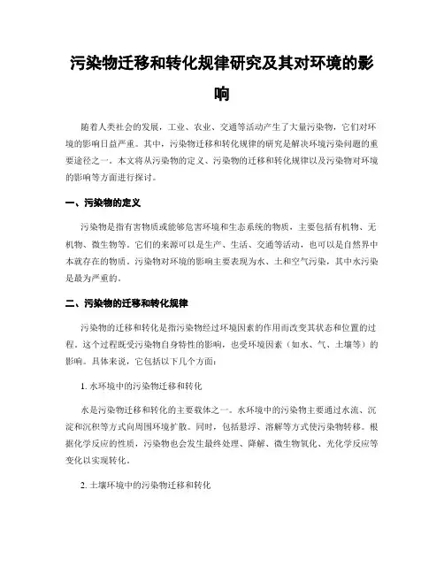 污染物迁移和转化规律研究及其对环境的影响