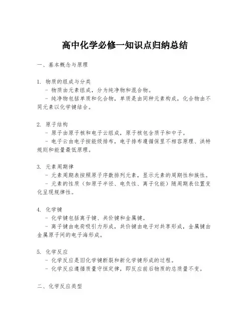 高中化学必修一知识点归纳总结