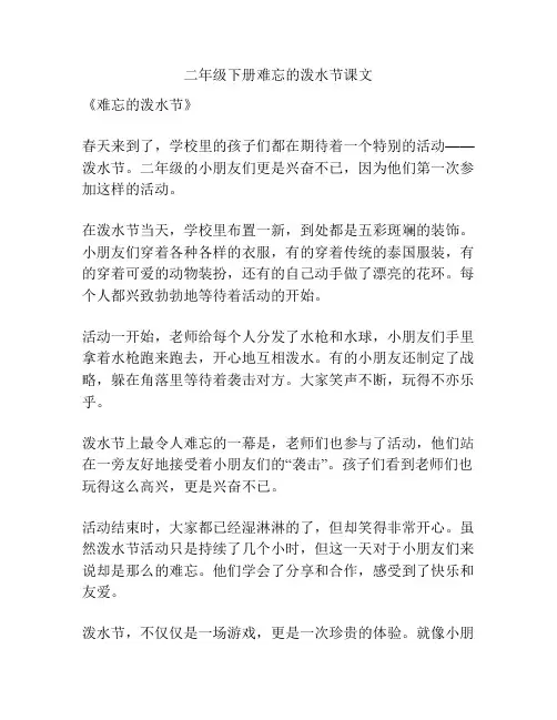 二年级下册难忘的泼水节课文