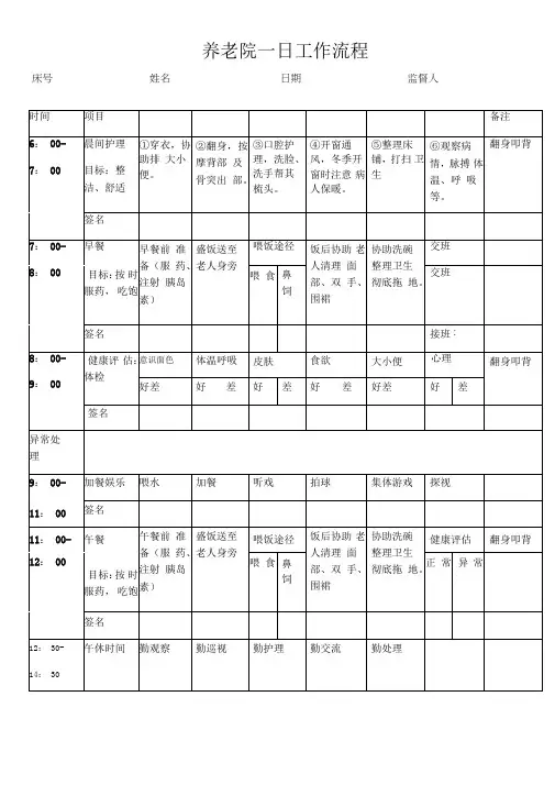 养老院一日工作流程