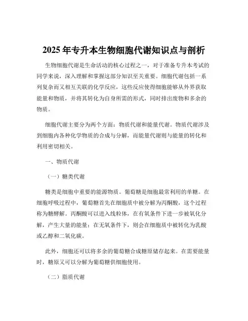 2025年专升本生物细胞代谢知识点与剖析
