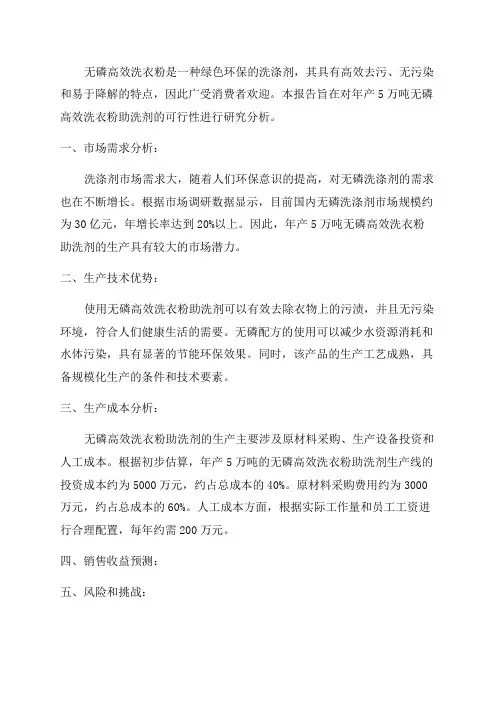 年产5万吨无磷高效洗衣粉助洗剂可行性研究报告