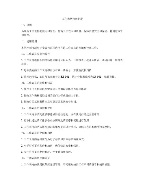 工作表格管理制度