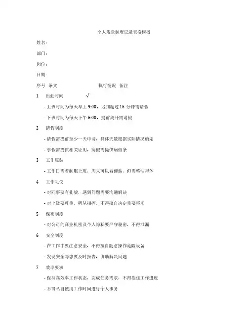 个人规章制度记录表格模板
