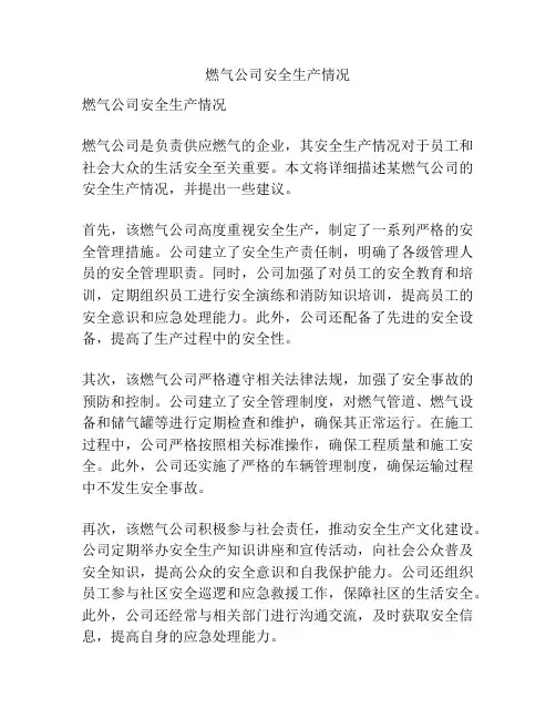燃气公司安全生产情况