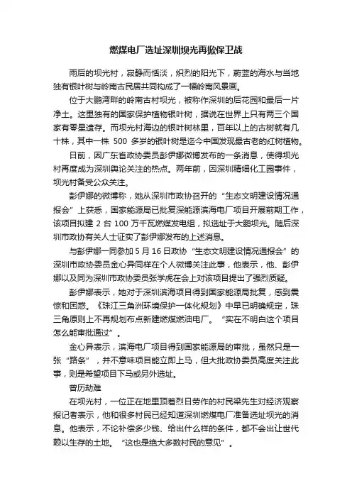 燃煤电厂选址深圳坝光再掀保卫战