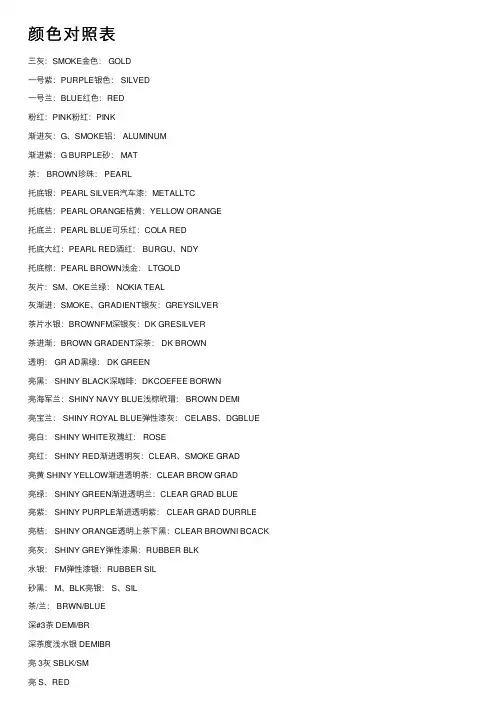 颜色对照表——精选推荐