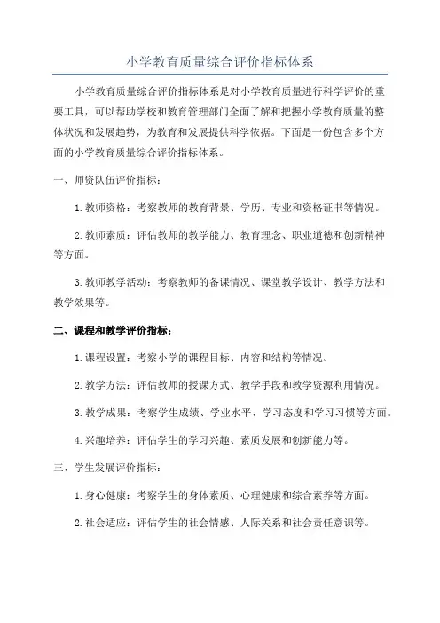 小学教育质量综合评价指标体系