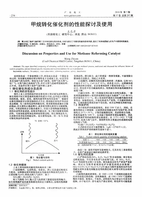 甲烷转化催化剂的性能探讨及使用