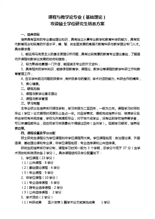 课程与教学论专业博士、硕士研究生培养方案