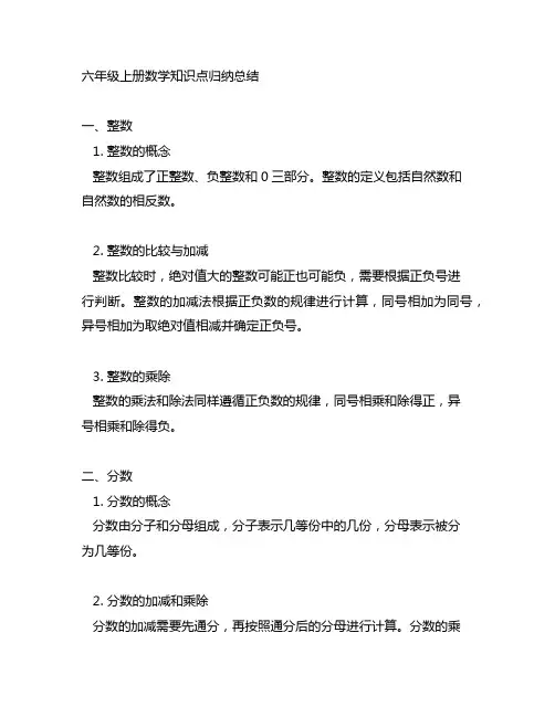 六年级上册数学人教版知识点归纳总结