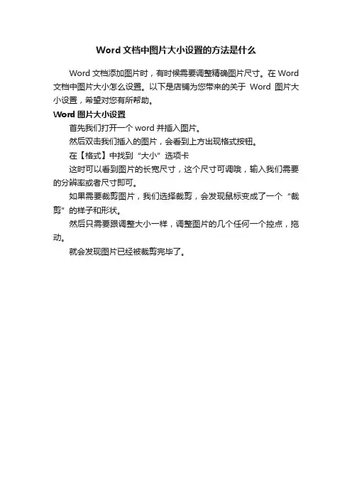 Word文档中图片大小设置的方法是什么