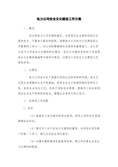 电力公司安全文化建设工作方案