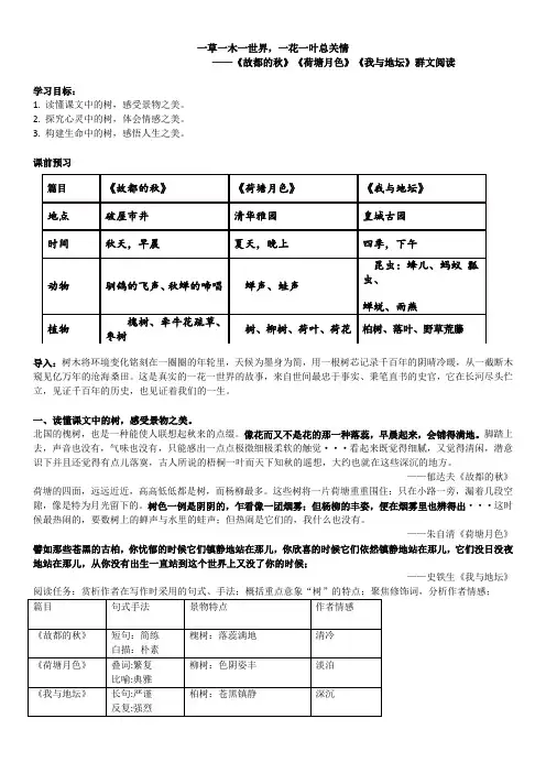 《故都的秋》《荷塘月色》《我与地坛》群文阅读 学案 统编版高中语文必修上册