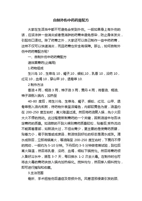 自制外伤中药药膏配方