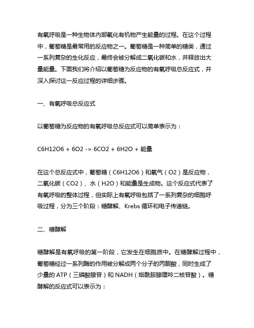 以葡萄糖为反应物的有氧呼吸总反应式