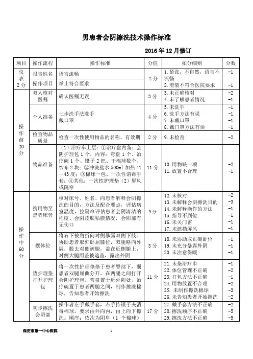 会阴擦洗技术操作标准(男)