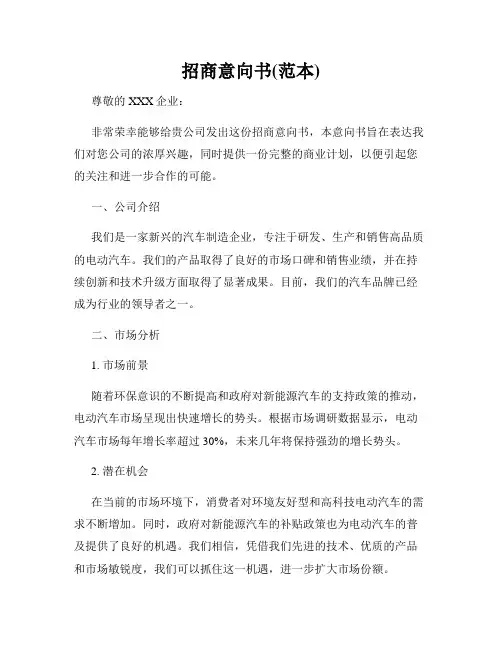 招商意向书(范本)