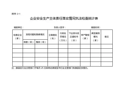 企业安全生产主体责任落实情况执法检查统计表