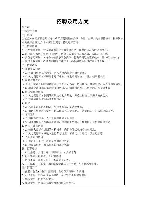 招聘录用方案