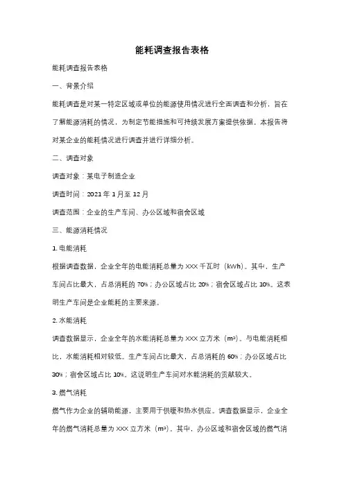 能耗调查报告表格