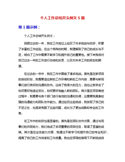 个人工作总结开头例文5篇