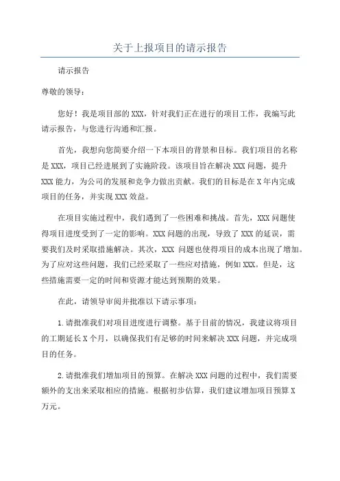 关于上报项目的请示报告