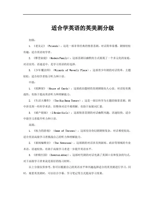适合学英语的英美剧分级