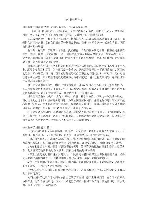 初中新学期计划