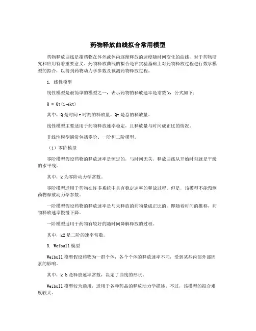 药物释放曲线拟合常用模型