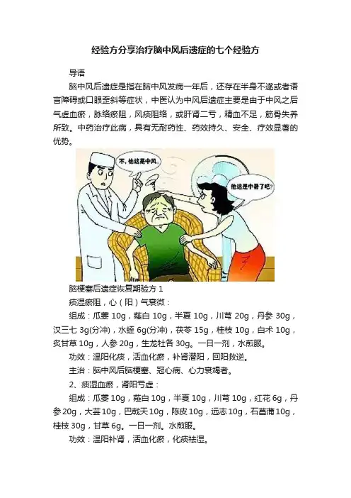 经验方分享治疗脑中风后遗症的七个经验方