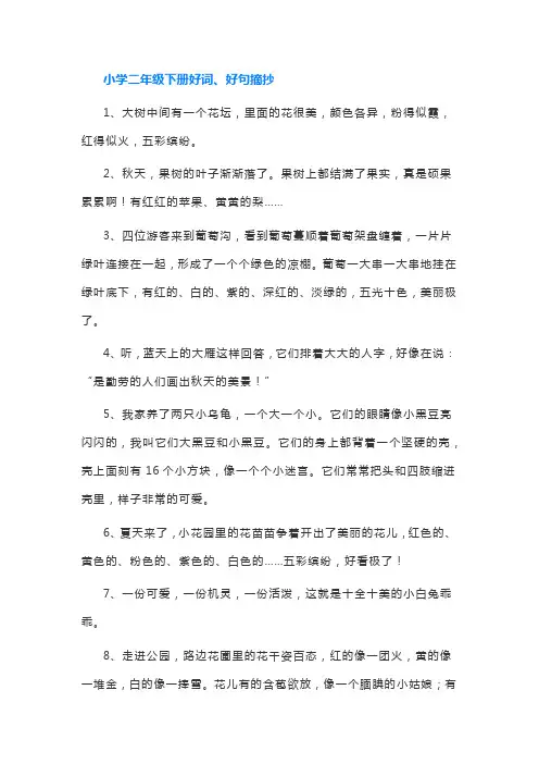 二年级摘抄好词好句好段下册