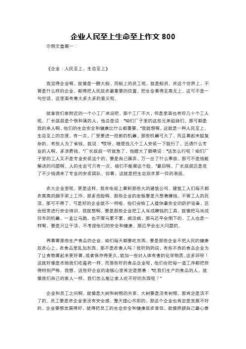 企业人民至上生命至上作文800