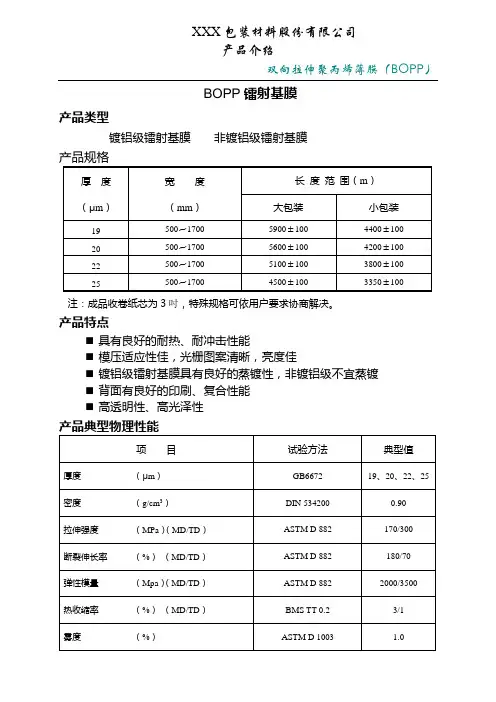BOPP各品种产品性能和介绍
