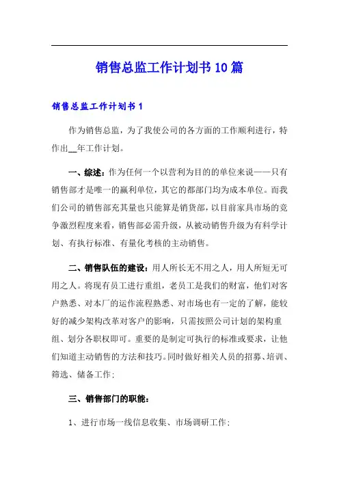 销售总监工作计划书10篇