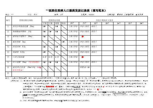 医院住院病人口服药发放记录表(填写范本)